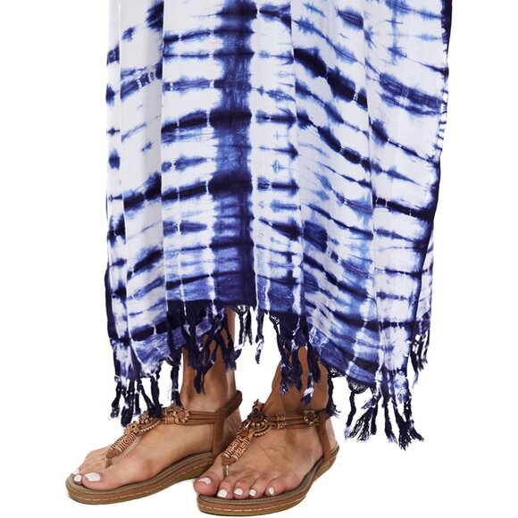 Women Tie Dye Caftan Maxi Dress Plus Size V-Neck Rayon Loungewear Casual - Picture 6 of 9